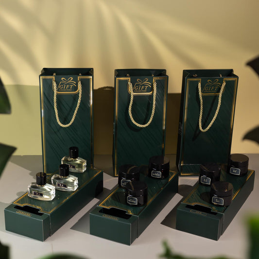 عرض مجموعة ثلاثة بوكسات (3 عطور + 3 دخون + 3 عود)