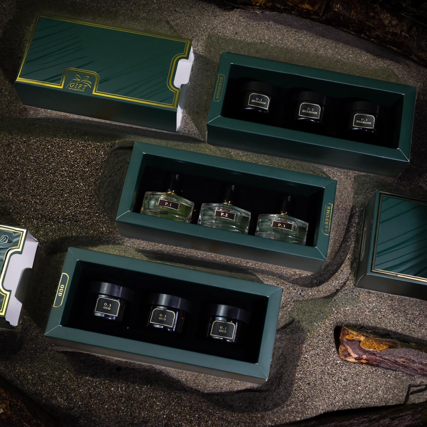 عرض مجموعة ثلاثة بوكسات (3 عطور + 3 دخون + 3 عود)